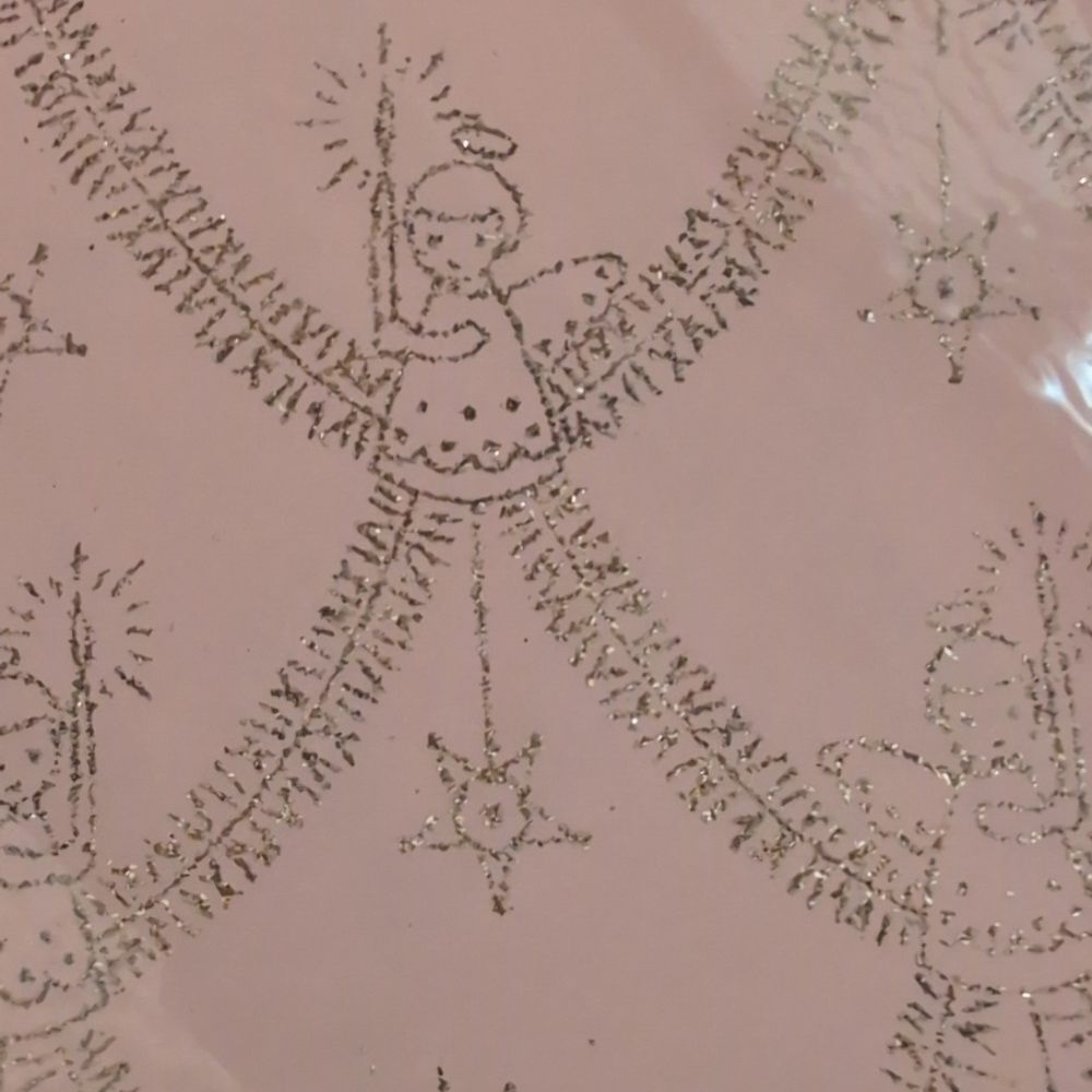 Vintage 50s 60s Tie Tie pink angels gold sparkly textured wrapping paper